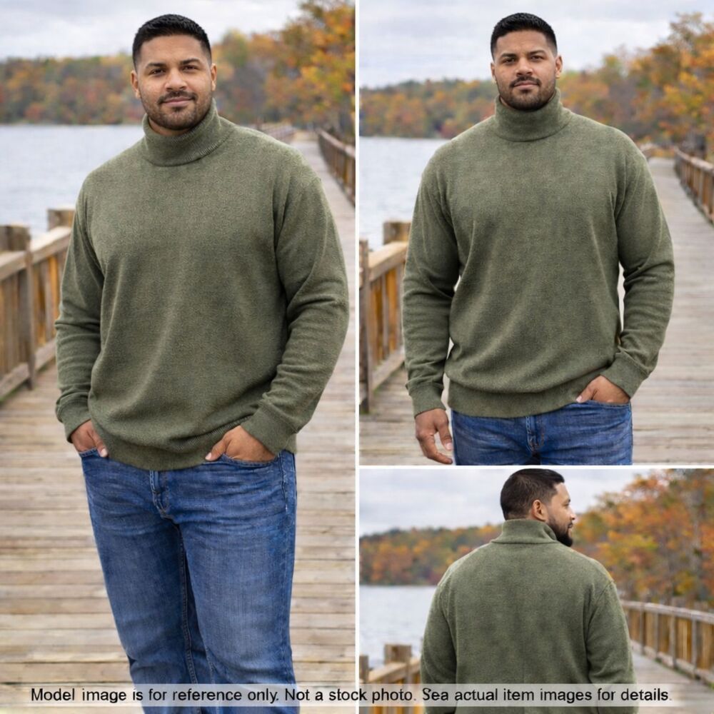 Jos. A. Bank Signature Collection Merino‎ Wool Turtleneck Sweater XL Olive Green